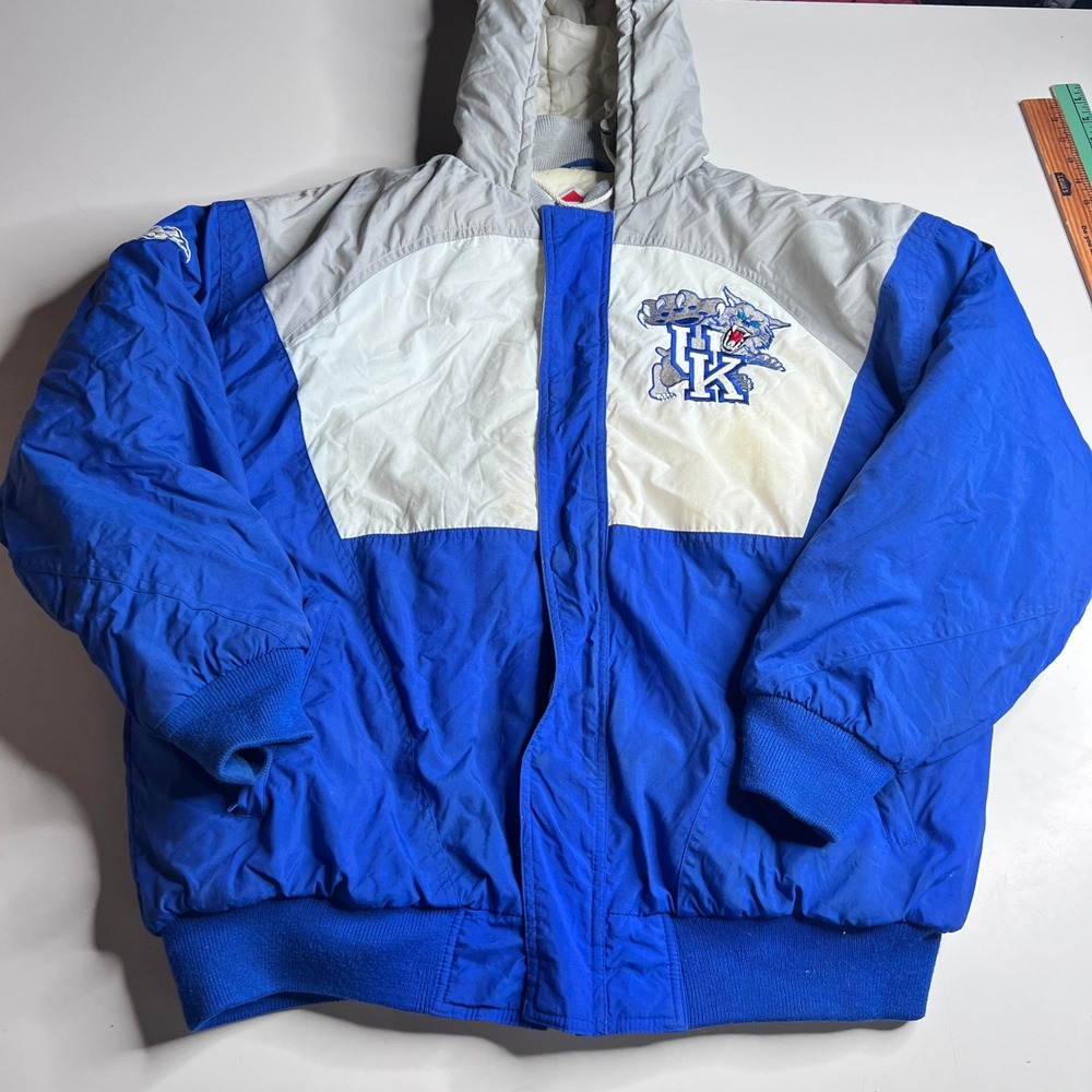 Vintage Apex One Kentucky Wildcats Puffer Jacket Blue White Mens Large 90s UK